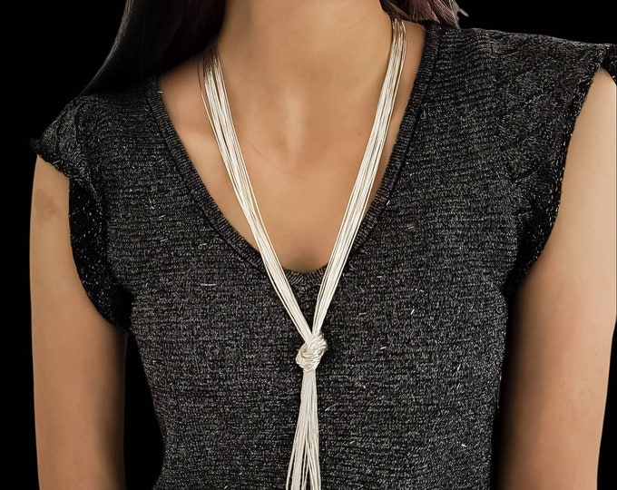 Featured listing image: 20 Strands Liquid Silver Long Layering Necklace