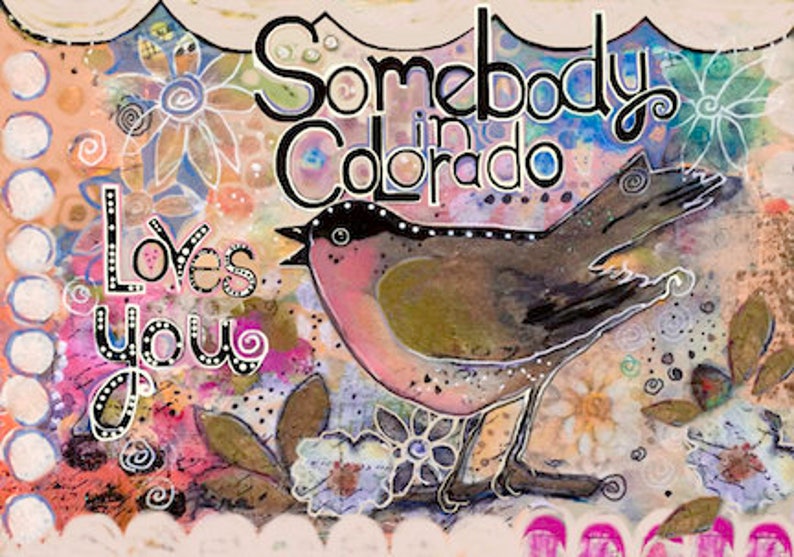 Made in Colorado 5x7 Card Card with Birds Handmade Greeting Card,Somebody In Colorado Loves You Greeting Card