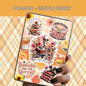Orange Fall Kindle insert, printable digital download, cute girly cozy, dragons skulls flowers mushrooms books, reading is my therapy