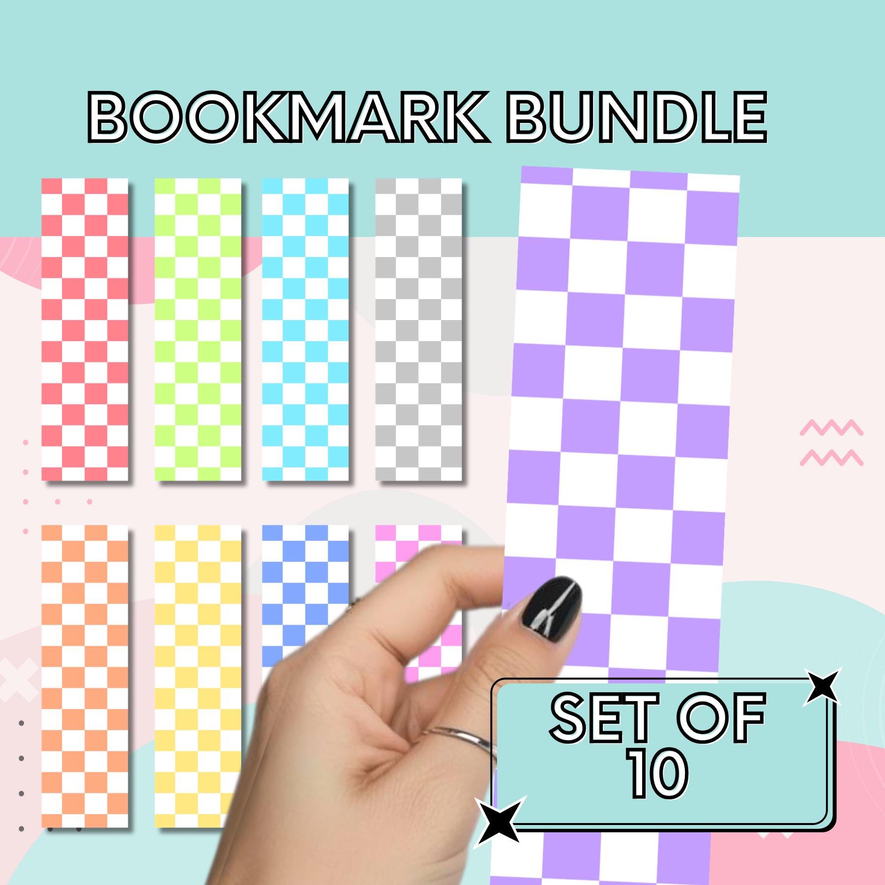 Pastel Checker Pattern Bookmark Bundle, printable digital download, cute trendy girly bookish soft pretty reading accessory, png pdf sticker