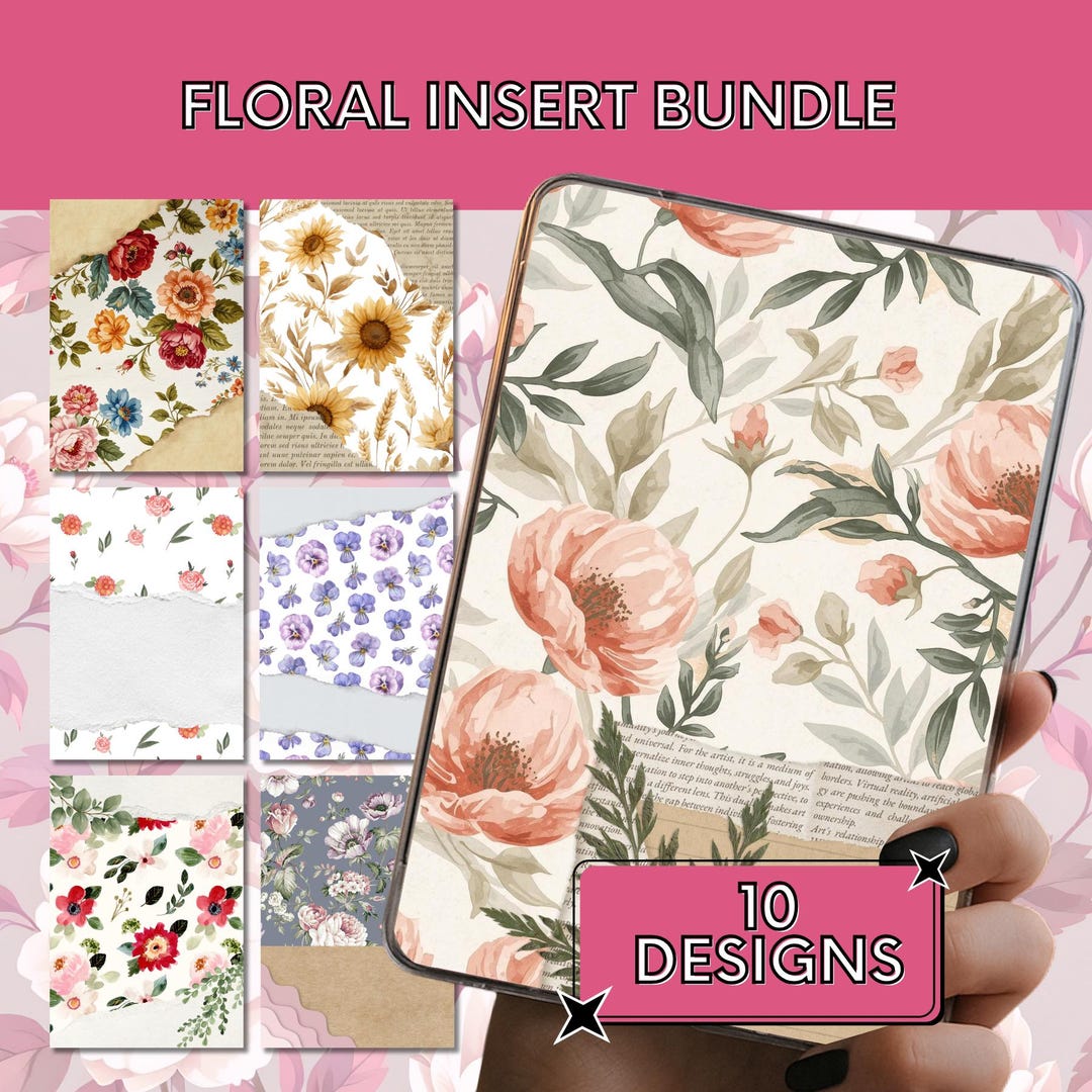 Floral Kindle Insert | Printable Digital Download | Scrapbook Coquette ...