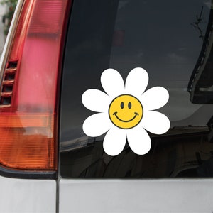 Smiling Face Daisy Vinyl Decal | Smile Face Decal | Smiling Face Car Decal | Hippie Car Decal | Smiling Flower Decal | Smiling Face Decal