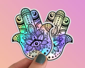 Holographic Hamsa Sticker | Hamsa Sticker | Hamsa Decal | Lotus Sticker | Cool Laptop Sticker | Hamsa Decor | Hamsa Hand Sticker | Hamsa Art