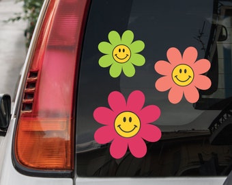 Smiling Face Daisy Vinyl Decal | Smile Face Decal | Smiling Face Car Decal | Hippie Car Decal | Daisy Decal | Daisy Sticker | Hippie Sticker