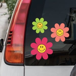 Smiling Face Daisy Vinyl Decal | Smile Face Decal | Smiling Face Car Decal | Hippie Car Decal | Daisy Decal | Daisy Sticker | Hippie Sticker