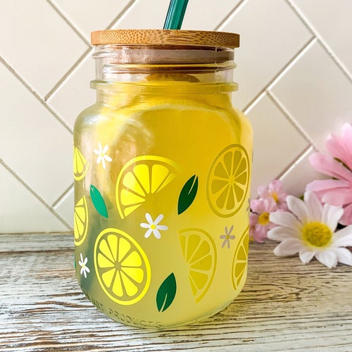 Lemon Slice Mason Jar Mug Lemonade Glass Iced Coffee Glass Etsy
