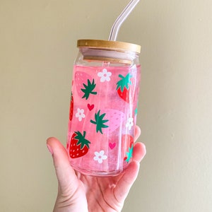 Strawberry Glass Cup with Straw Lovely Strawberry Cup Glass