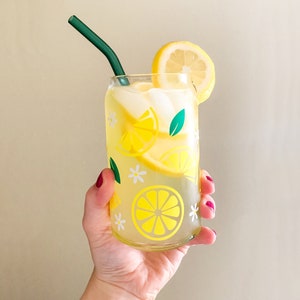 Lemon Slice Can Glass | Lemonade Glass | Iced Coffee Glass | Cute Lemonade Cup | Lemon Glass Cup | Lemon Decor | Lemonade Glass Cup