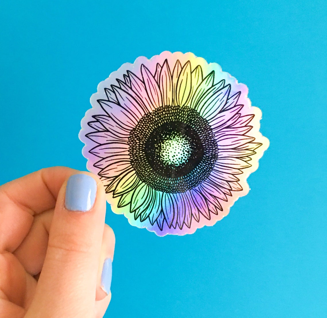 Holographic Sunflower Sticker Sunflower Sticker Sunflower Etsy