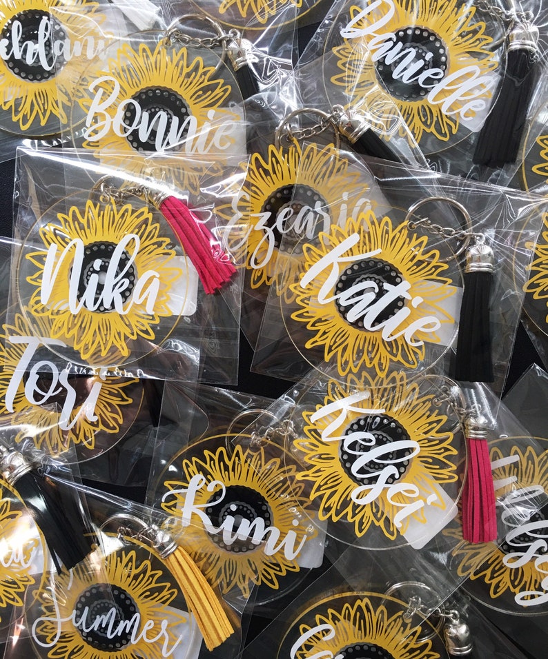 Sunflower Keychain Sunflower Name Keychain Coworker Gift Etsy
