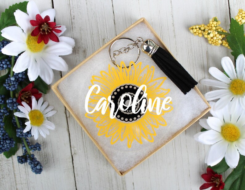 Sunflower Keychain Sunflower Name Keychain Coworker Gift Etsy