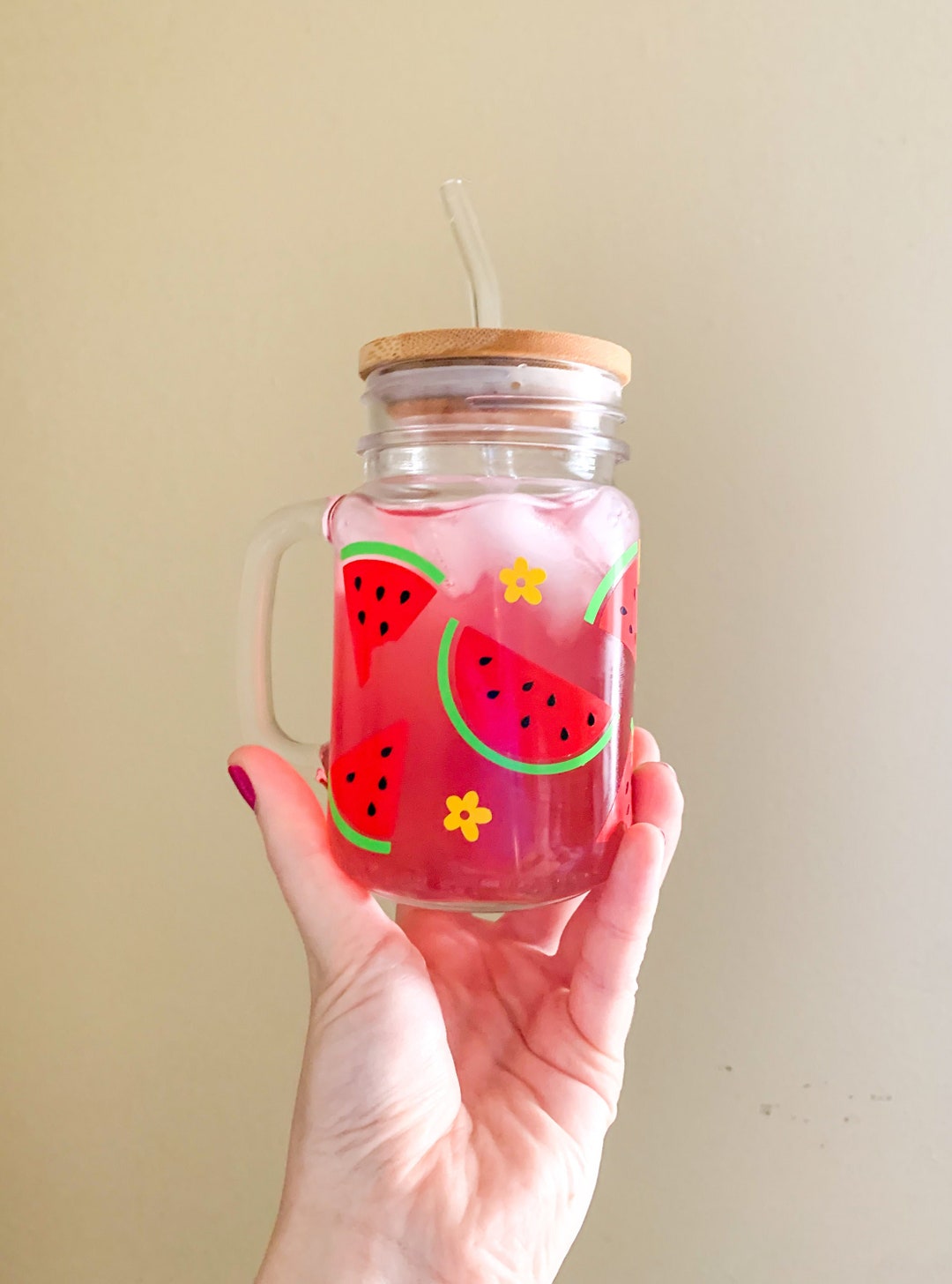 Watermelon Mason Jar Mug Lemonade Glass Iced Coffee Glass Lemonade Cup Watermelon Coffee Cup