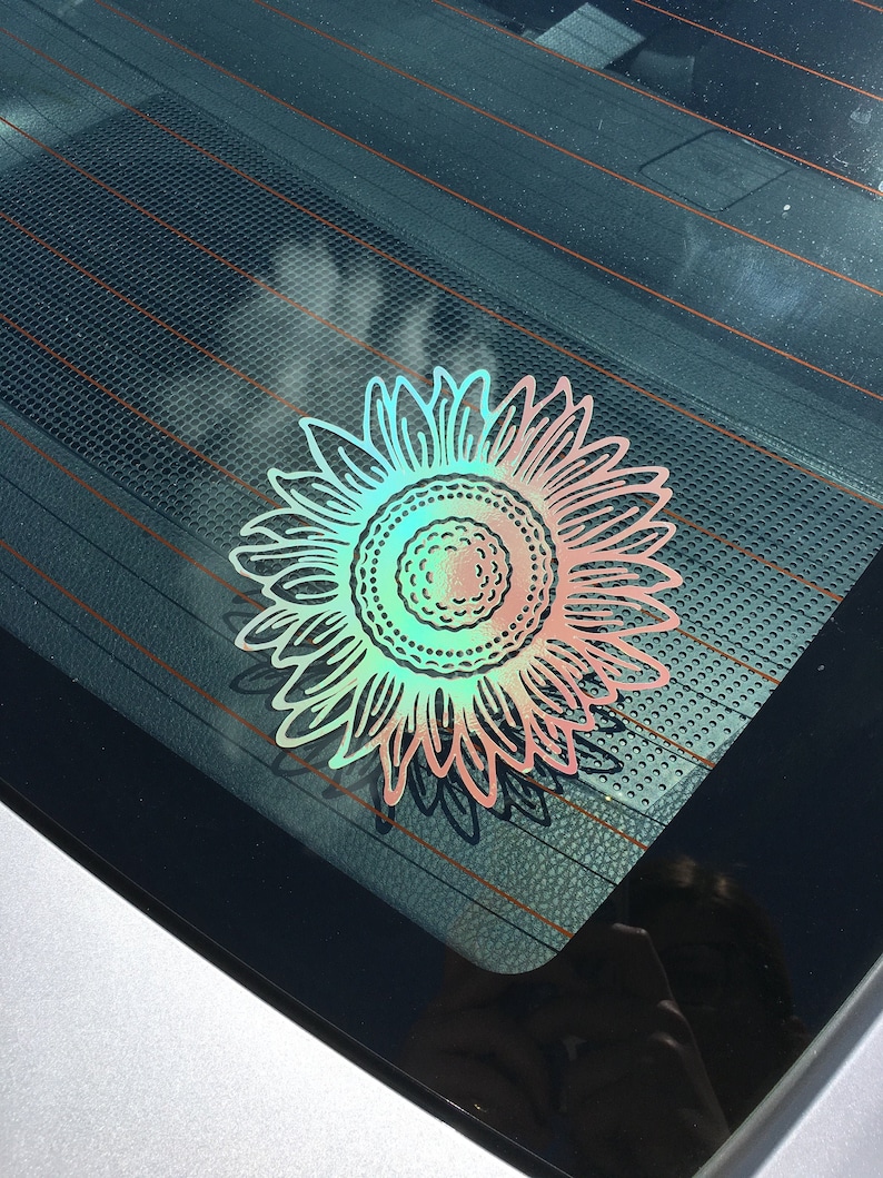 holographic sunflower vinyl decal sunflower car decal etsy