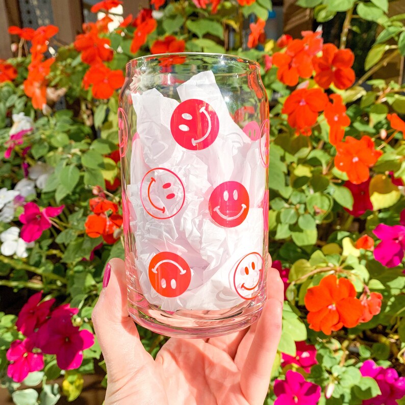 Smiley Face Can Glass Smiley Face Glass Cup Smiley Can Etsy