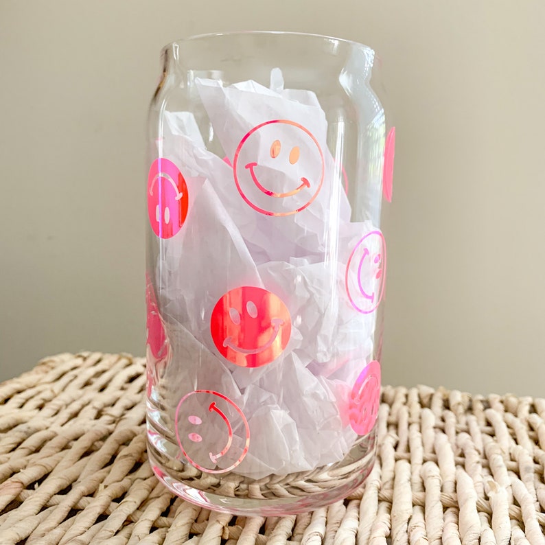Smiley Face Can Glass Smiley Face Glass Cup Smiley Can Etsy