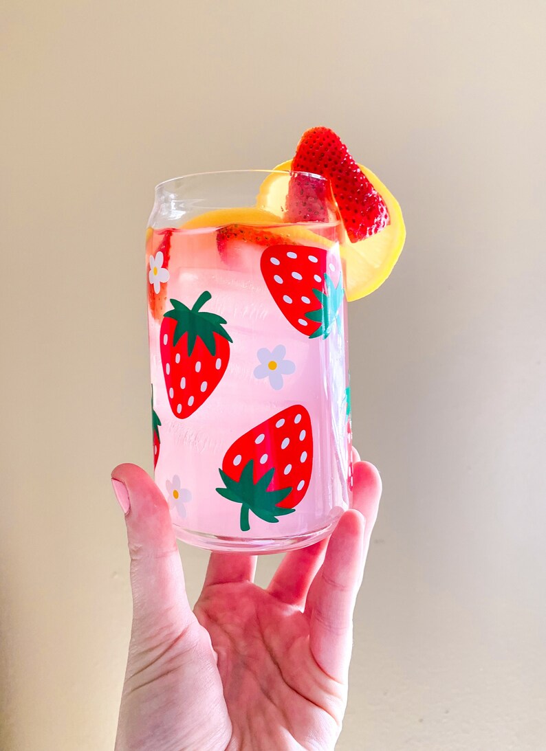 Strawberry Can Glass Strawberry Glass Cup Iced Coffee Cup Etsy