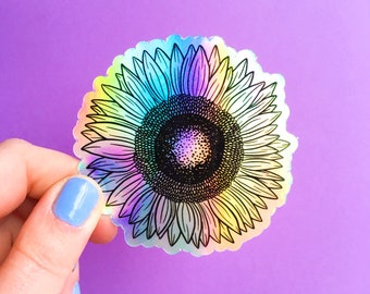 Holographic Sunflower Sticker | Sunflower Sticker | Sunflower Gift | Rainbow Sunflower | Holographic Sticker | Sunflower Decal | Sunflowers
