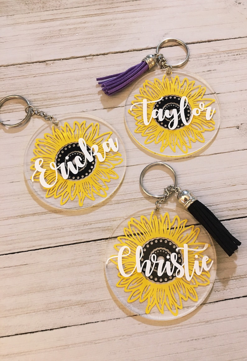 Sunflower Keychain Sunflower Name Keychain Coworker Gift - Etsy
