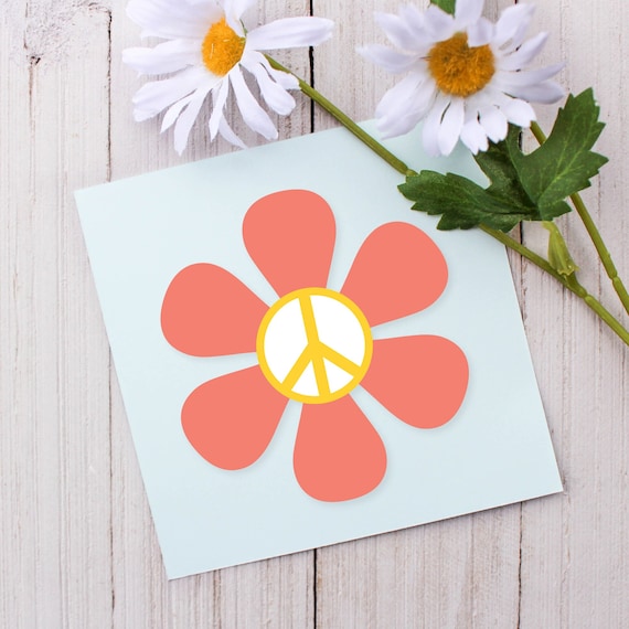 Peace Sign Flower Vinyl Decal | Daisy Decal | Daisy Car Decal | Hippie Car Decal | Peace Sign Decal | Peace Decal | Cute Hippie Car Decal