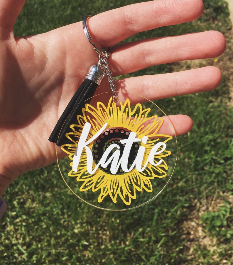 Sunflower Keychain Sunflower Name Keychain Coworker Gift Etsy