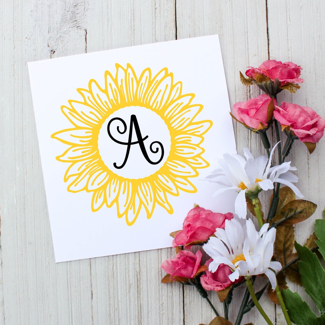 Sunflower Initial Vinyl Decal | Sunflower Decal | Sunflower Car Decal ...