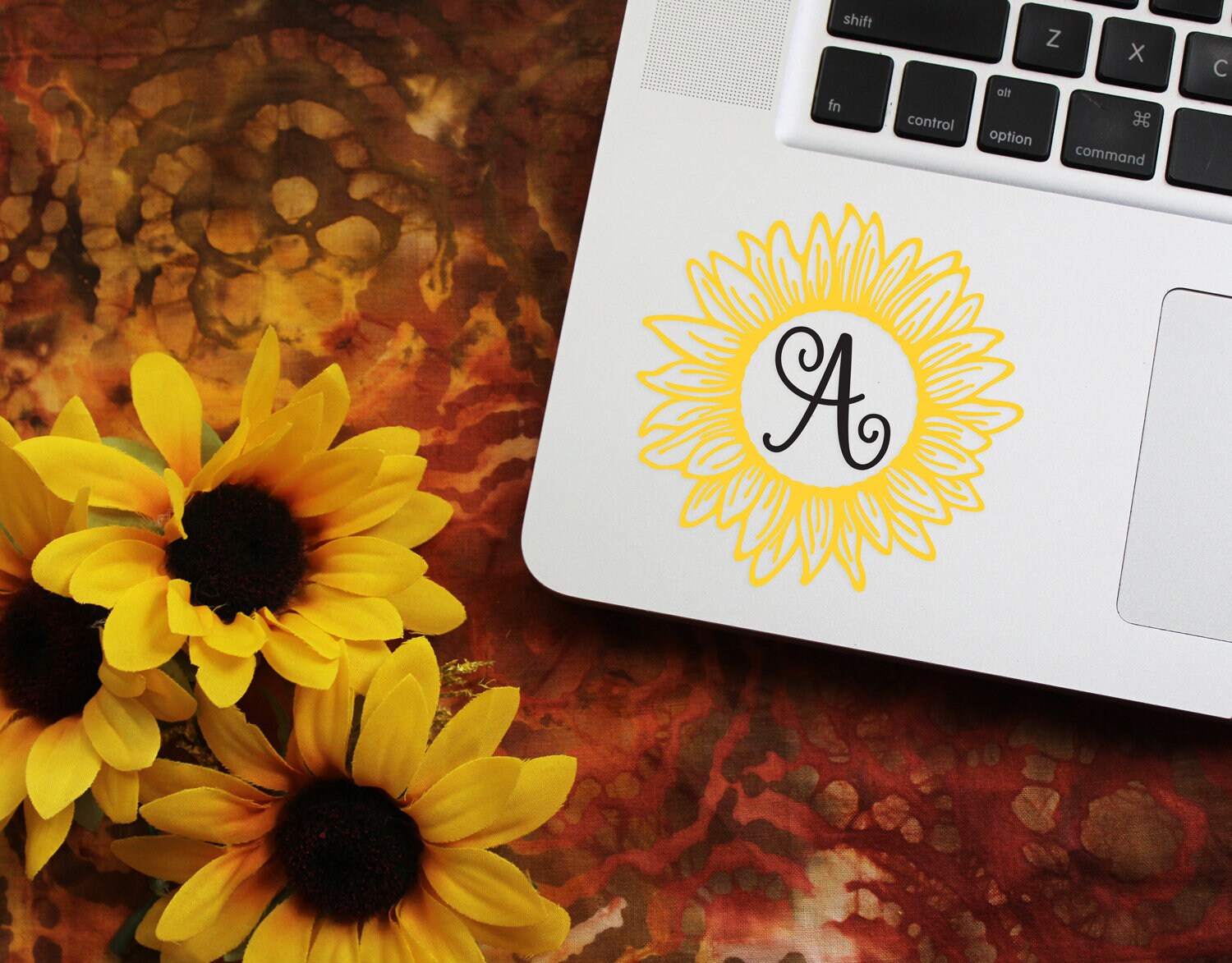 Sunflower Initial Vinyl Decal | Sunflower Decal | Sunflower Car Decal ...