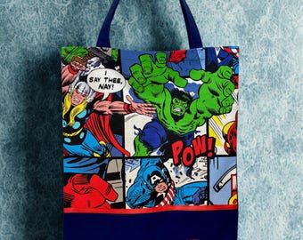 Childrens Library Tote Bag, Handmade, Personalised - Avengers