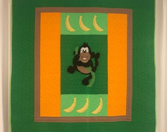 Monkey / Jungle Handmade Patchwork and Applique Baby Cot Quilt