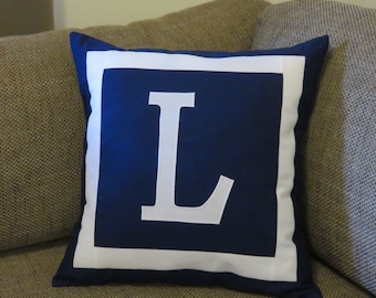 Personalised Cushion Cover - MONOGRAM INITIAL - Navy and White -