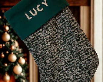 Personalised Christmas Stocking - Christmas Greetings Green