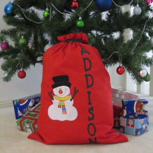 Childrens's Personalised Christmas Sack Snowman Design Red