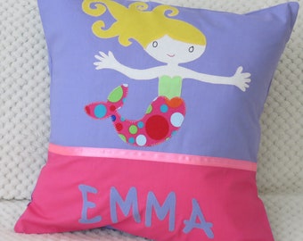 Child's Personalised Appliqued Cushion Covers - Mermaid -