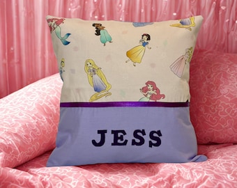 Childrens Cushion Cover, Handmade, Personalised - Disney Princesses