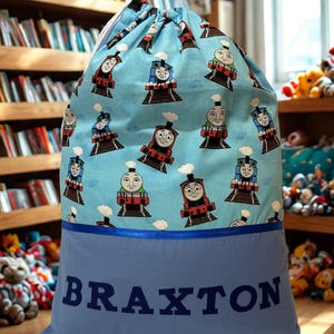 Childrens Library Bag, Handmade, Personalised - Thomas the Tank Engine imagem 1