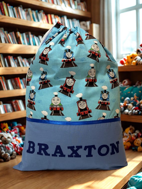 Childrens Library Bag, Handmade, Personalised - Thomas the Tank Engine