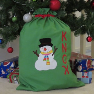 Childrens's Personalised Christmas Sack Snowman Design Light Green