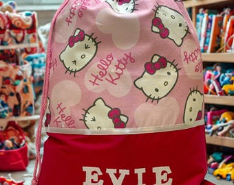Childrens Library Bag, Handmade, Personalised - Hello Kitty
