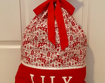 Scandi Xmas Tree Print Personalised Name ChristmasSantaPresent Sack