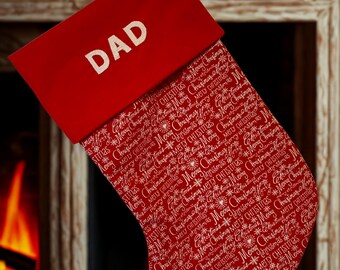 Personalised Christmas Stocking - Christmas Greetings Red