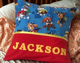 Childrens Cushion Cover, Handmade, Personalised - Paw Patrol