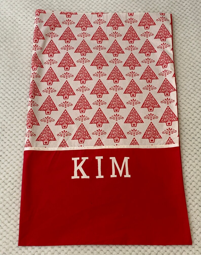 Scandi Xmas Tree Print Personalised Name ChristmasSantaPresent Sack