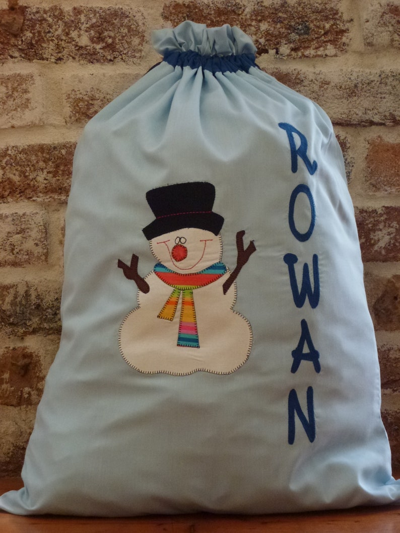 Childrens's Personalised Christmas Sack Snowman Design Blue