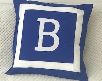 Personalised Cushion Cover - MONOGRAM INITIAL - Royal Blue and White -