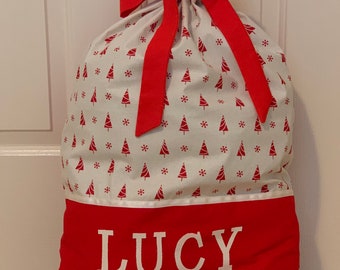Scandi Xmas Tree Print Personalised Name ChristmasSantaPresent Sack