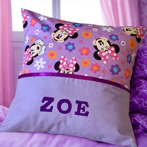 Childrens Cushion Cover, Handmade, Personalised - Minnie Mouse