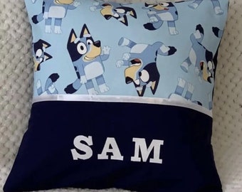 Personalised Name Character Cushion Cover - Bluey Print -