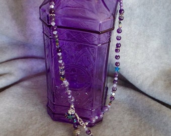 Amethyst Anhänger Halskette, Sterling Silber, Swarovski Kristalle, Seide Quaste