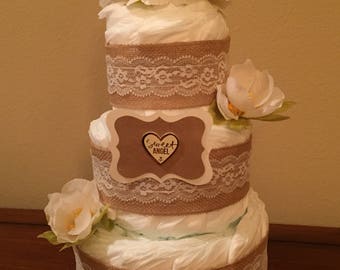 Cute Vintage Burlap Chic Diaper Cake