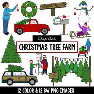 Arbre de Noël, ferme, lot, clipart numérique
