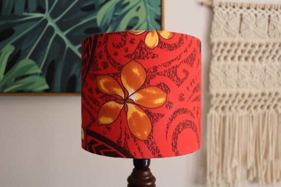 Red Samoan Frangipani Lamp Shade large Tropical Floral Retro